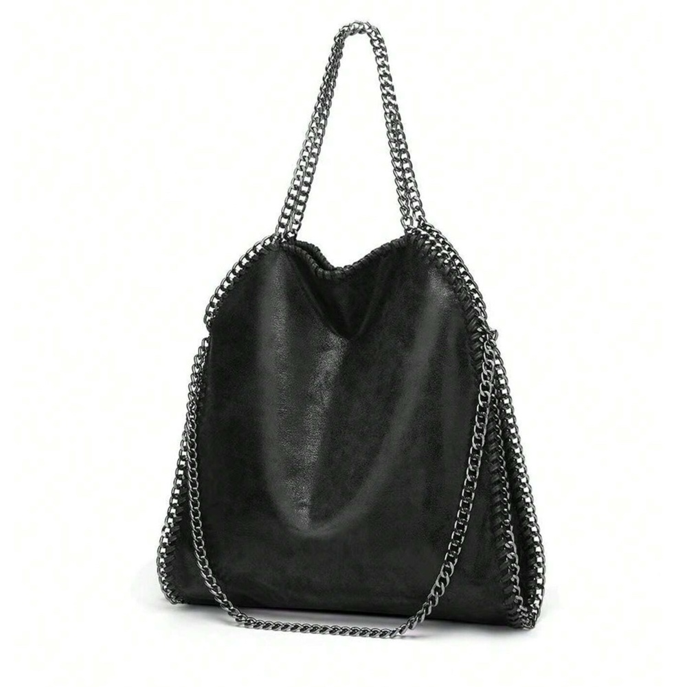 016 Luxe Soft Vegan Leather Chain Shoulder Tote Bag - Picture 2 of 7